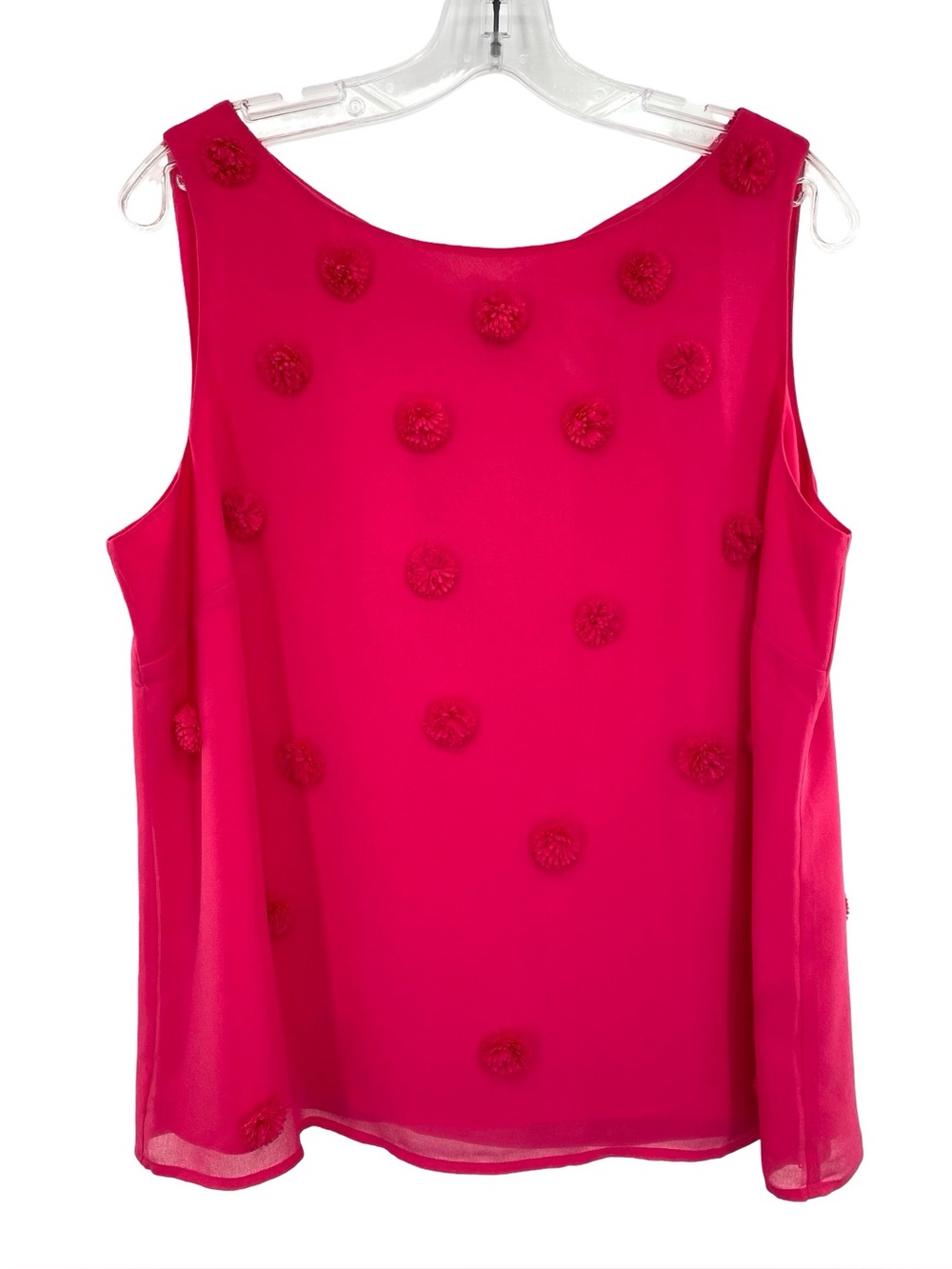 Rsvp by Talbots Pink Pom Pom Flower Tank Top Flowy Sleeveless Blouse Size Large